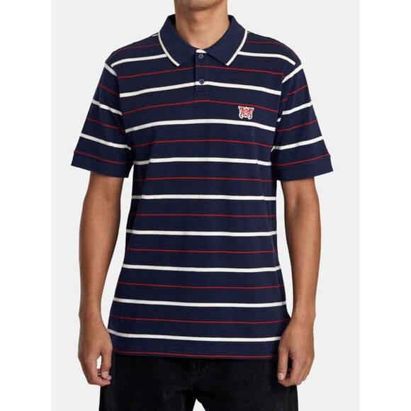 RVCA Other - RVCA Pennant Mens Stripe Polo‎ Shirt Size large Navy With Red And White Stripes